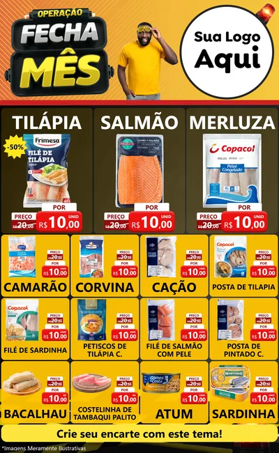 Modelo de Encarte para Encarte Grande com o tema Operação Fecha Mês para Peixaria