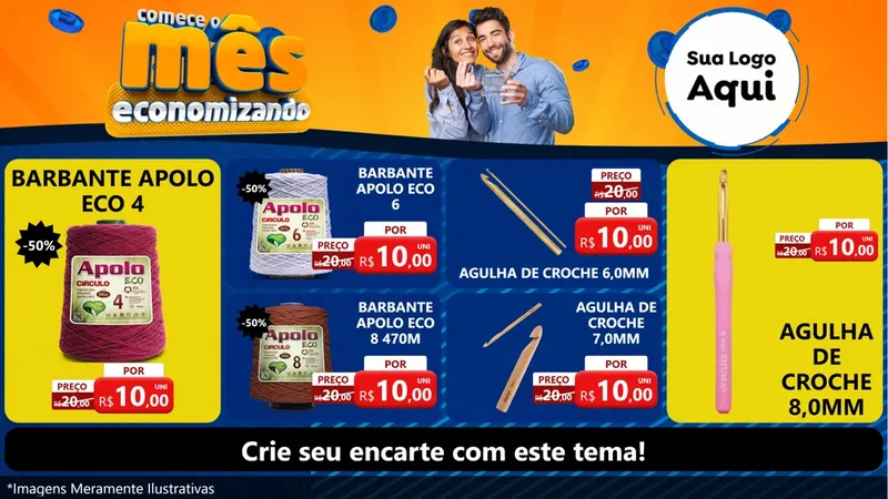 Modelo de TV para TV Horizontal com o tema Comece O Mês Economizando para Armarinho e Aviamentos