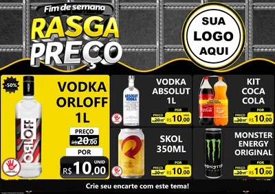 Modelo de Encarte para Encarte A4 Horizontal com o tema Fim de Semana Rasga Preço para Distribuidora de bebidas
