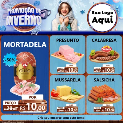 Modelo de Rede Social para Feed Facebook com o tema Promoção de Inverno para Frios e Laticínios