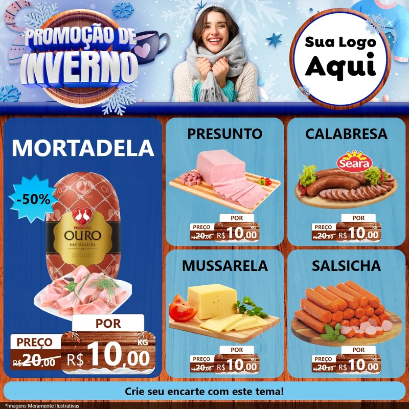 Modelo de Rede Social para Feed Facebook com o tema Promoção de Inverno para Frios e Laticínios