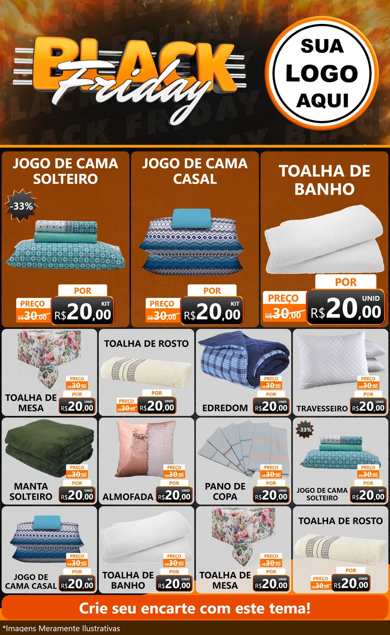 Modelo de Encarte para Encarte Grande com o tema Black Friday para Cama, Mesa e Banho
