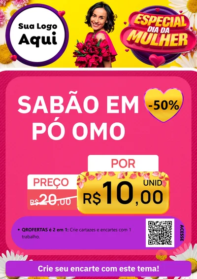 Modelo de Cartaz para Cartaz A4 Vertical com o tema Especial Dia da Mulher para Produtos de Limpeza