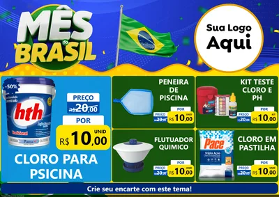 Modelo de Encarte para Encarte A4 Horizontal com o tema Mês do Brasil para Produtos para Piscina