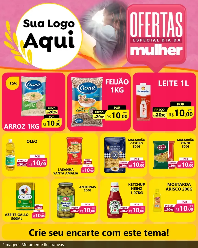 Modelo de Rede Social para Feed Instagram com o tema Ofertas - Especial Dia Das Mulheres para Supermercado