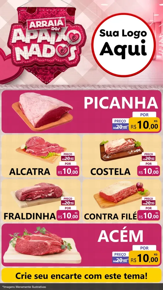 Modelo de TV para TV Vertical com o tema Arraiá dos Apaixonados - Junina para Açougue