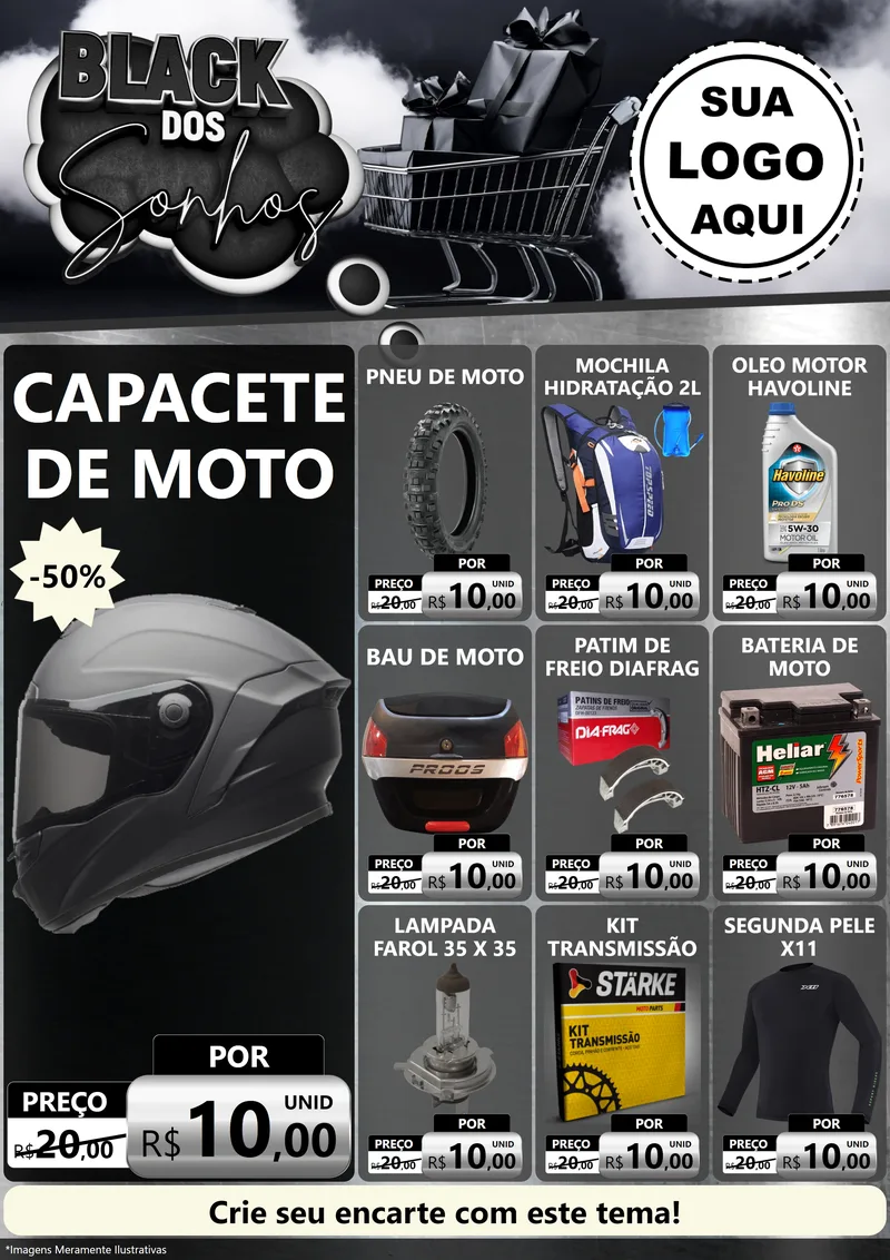 Modelo de Encarte para Encarte A4 Vertical com o tema Black dos Sonhos para Moto peças