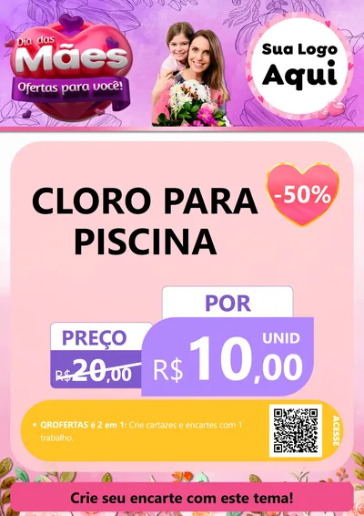 Modelo de Cartaz para Cartaz A4 Vertical com o tema Dia das Mães Ofertas para Você! para Produtos para Piscina