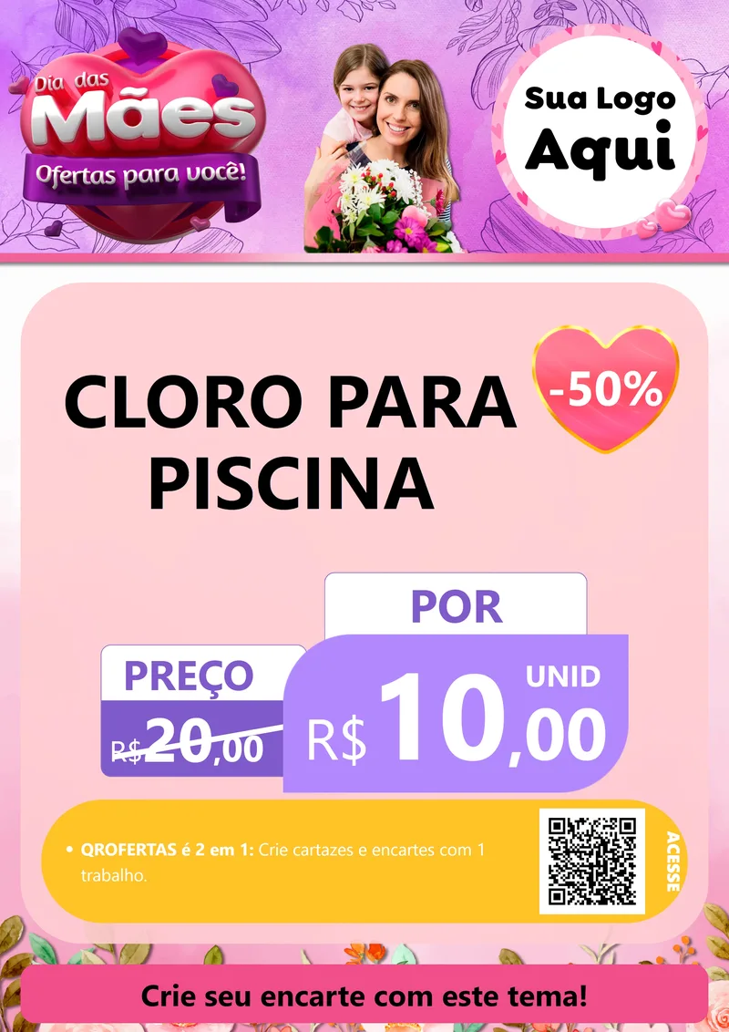 Modelo de Cartaz para Cartaz A4 Vertical com o tema Dia das Mães Ofertas para Você! para Produtos para Piscina