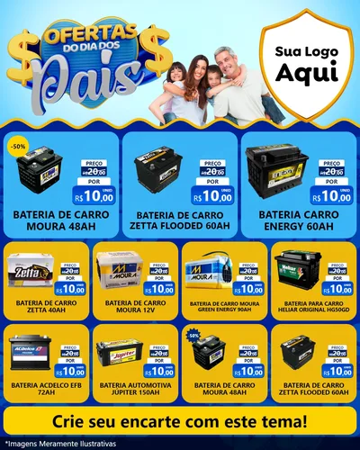 Modelo de Rede Social para Feed Instagram com o tema Ofertas do Dia dos Pais para Baterias Elétricas