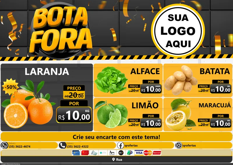 Modelo de Encarte para Encarte A4 Horizontal com o tema Bota Fora para Hortifrúti
