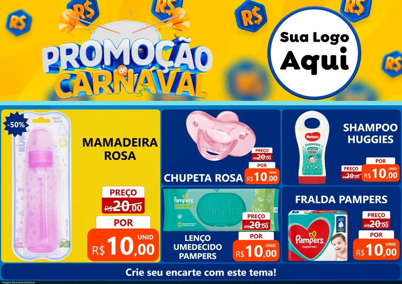 Modelo de Encarte para Encarte A4 Horizontal com o tema Promoção de Carnaval para Bebês