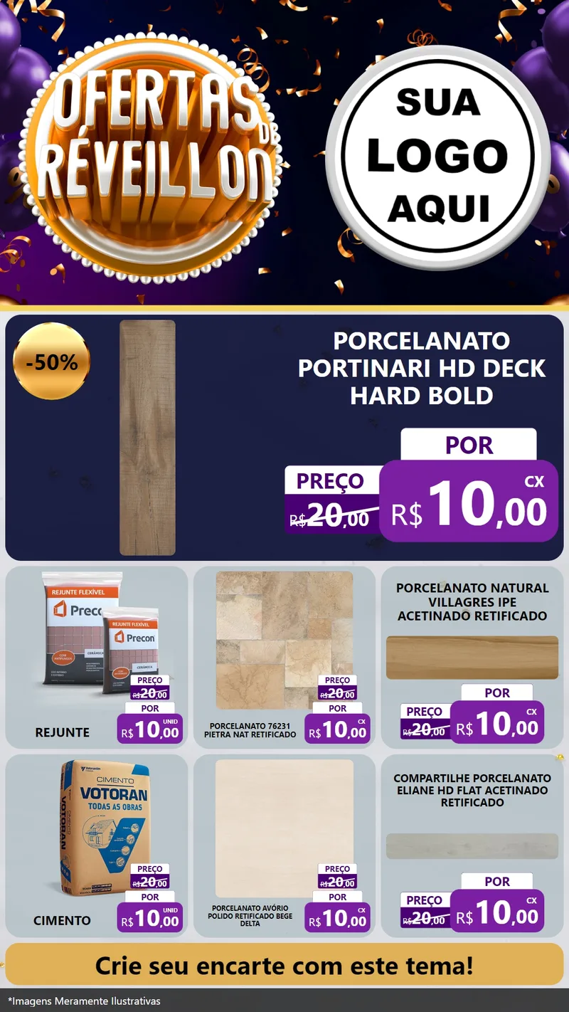 Modelo de Rede Social para Stories com o tema Ofertas de Réveillon para Pisos e revestimentos