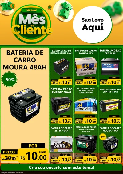 Modelo de Encarte para Encarte A4 Vertical com o tema Especial Mês do Cliente para Baterias Elétricas