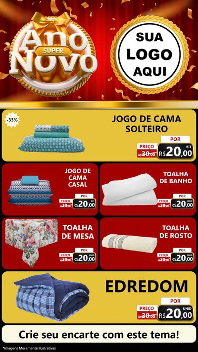 Modelo de TV para TV Vertical com o tema Super Ano Novo para Cama, Mesa e Banho