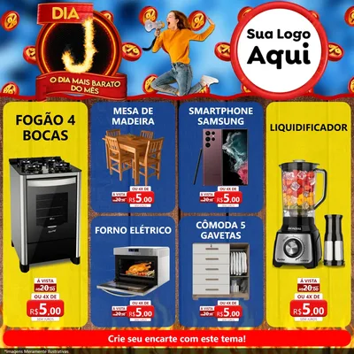 Modelo de Rede Social para Feed Facebook com o tema Dia J - O Dia Mais Barato Do Mês para Móveis e Eletro