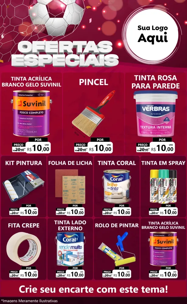 Modelo de Encarte para Encarte Grande com o tema Ofertas Especiais - Futebol para Tintas e Ferramentas