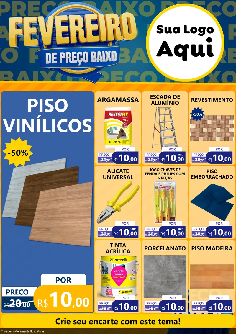Modelo de Encarte para Encarte A4 Vertical com o tema Fevereiro de Preço Baixo para Material para Construção