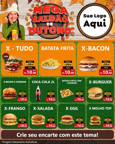 Modelo de Rede Social para Feed Instagram com o tema Mega Saldão de Outono para Hamburgueria