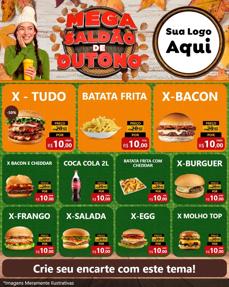 Modelo de Rede Social para Feed Instagram com o tema Mega Saldão de Outono para Hamburgueria