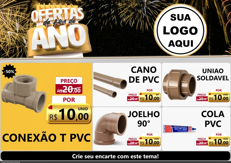 Modelo de Encarte para Encarte A4 Horizontal com o tema Ofertas de Fim de Ano para Tubos e conexões