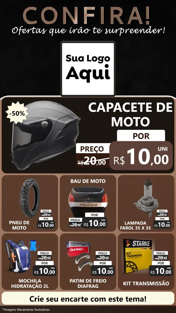 Modelo de Rede Social para Stories com o tema Confira! Ofertas que irão te surpreender! para Moto peças