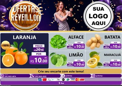 Modelo de Encarte para Encarte A4 Horizontal com o tema Ofertas de Réveillon para Hortifrúti