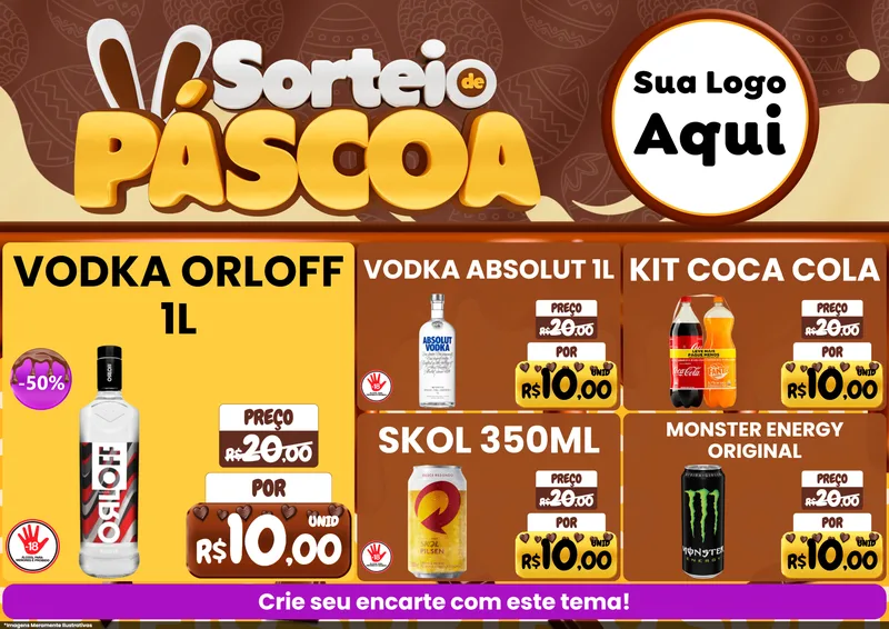 Modelo de Encarte para Encarte A4 Horizontal com o tema Sorteio de Páscoa para Distribuidora de bebidas