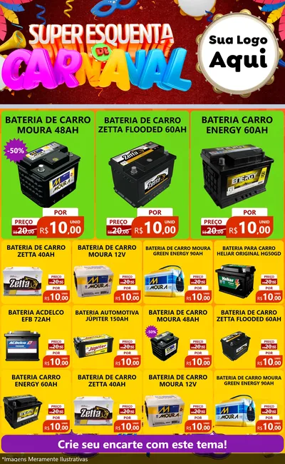 Modelo de Encarte para Encarte Grande com o tema Super Esquenta de Carnaval para Baterias Elétricas