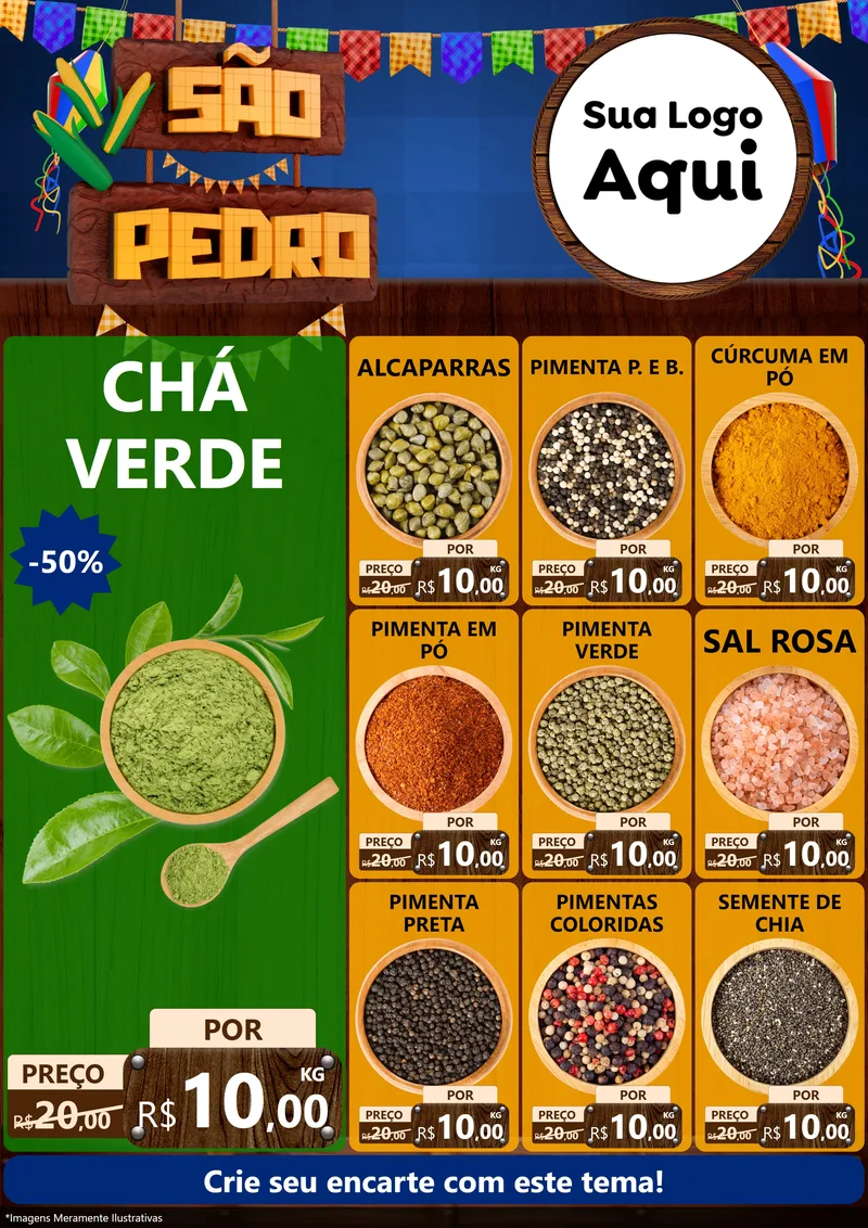 Modelo de Encarte para Encarte A4 Vertical com o tema São Pedro para Produtos Naturais