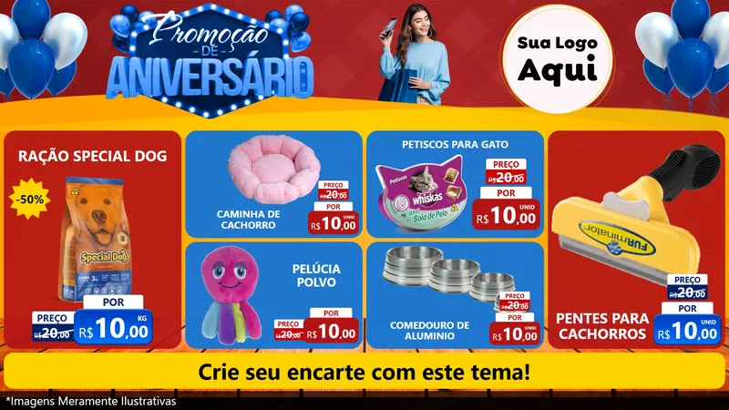 Modelo de TV para TV Horizontal com o tema Promoção de Aniversário para Pet Shop