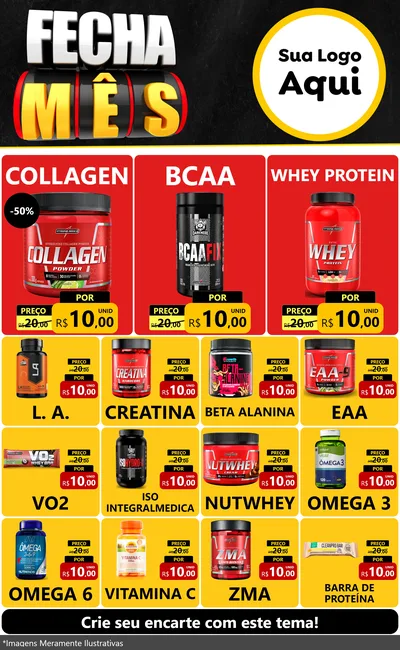 Modelo de Encarte para Encarte Grande com o tema Fecha Mês para Suplementos alimentares