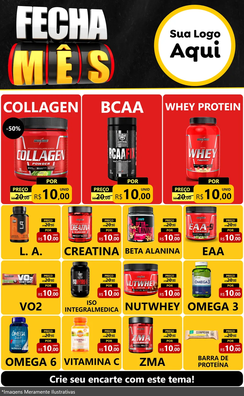 Modelo de Encarte para Encarte Grande com o tema Fecha Mês para Suplementos alimentares