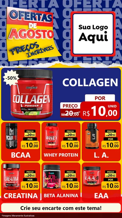 Modelo de Rede Social para Stories com o tema Ofertas de Agosto - Preços Incríveis para Suplementos alimentares