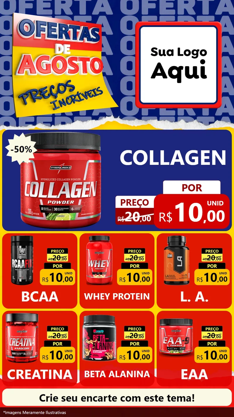 Modelo de Rede Social para Stories com o tema Ofertas de Agosto - Preços Incríveis para Suplementos alimentares