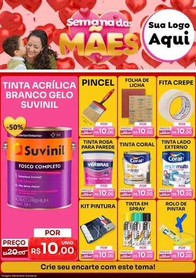Modelo de Encarte para Encarte A4 Vertical com o tema Semana Das Mães para Tintas e Ferramentas