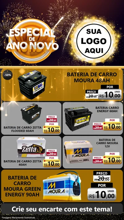Modelo de TV para TV Vertical com o tema Especial de Ano Novo para Baterias Elétricas