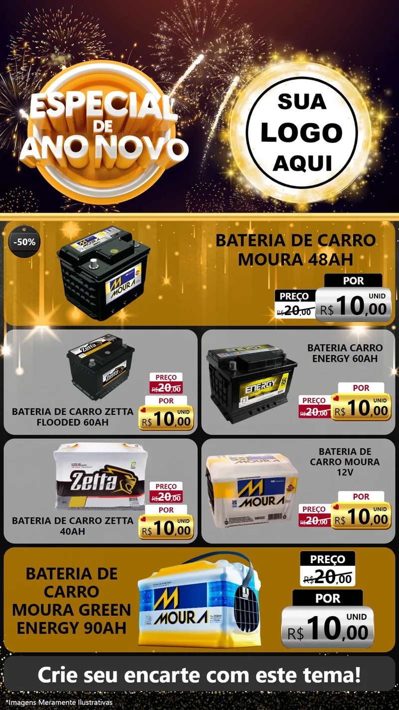 Modelo de TV para TV Vertical com o tema Especial de Ano Novo para Baterias Elétricas