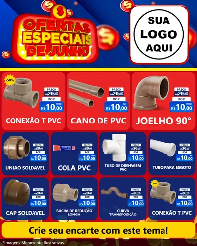 Modelo de Rede Social para Feed Instagram com o tema Ofertas Especiais de Junho para Tubos e conexões