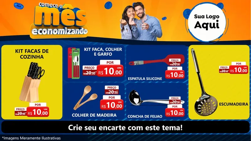 Modelo de TV para TV Horizontal com o tema Comece O Mês Economizando para Utilidades Domésticas