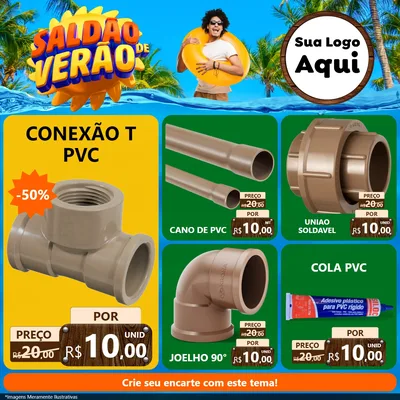 Modelo de Rede Social para Feed Facebook com o tema Saldão de Verão para Tubos e conexões