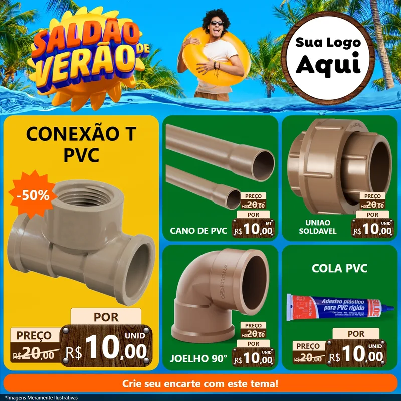 Modelo de Rede Social para Feed Facebook com o tema Saldão de Verão para Tubos e conexões