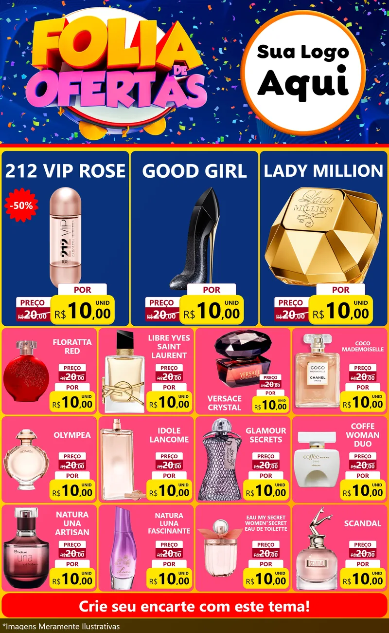 Modelo de Encarte para Encarte Grande com o tema Folia de Ofertas para Perfumes