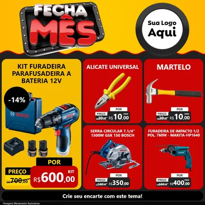 Modelo de Rede Social para Feed Facebook com o tema Fecha Mês para Maquinas e Ferramentas