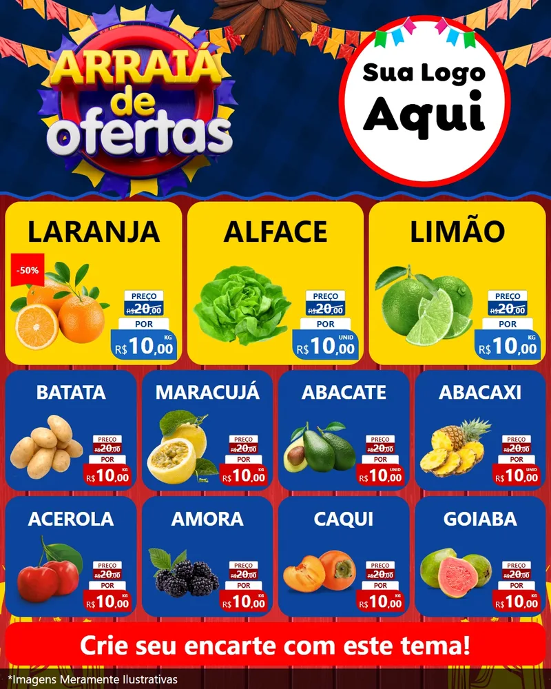 Modelo de Rede Social para Feed Instagram com o tema Arraiá de Ofertas para Hortifrúti