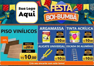Modelo de Encarte para Encarte A4 Horizontal com o tema Festa Boi Bumbá para Material para Construção