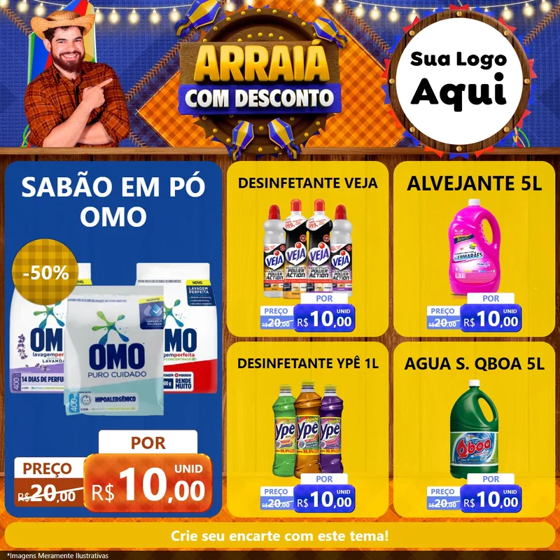 Modelo de Rede Social para Feed Facebook com o tema Arraiá Com Desconto para Produtos de Limpeza