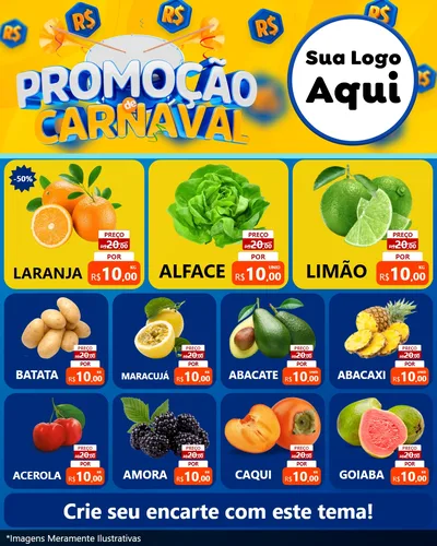 Modelo de Rede Social para Feed Instagram com o tema Promoção de Carnaval para Hortifrúti
