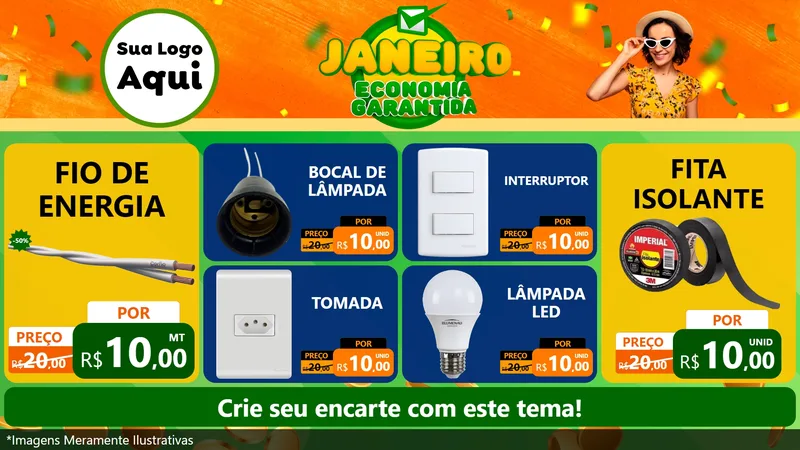 Modelo de TV para TV Horizontal com o tema Janeiro - Economia Garantida para Materiais Elétricos
