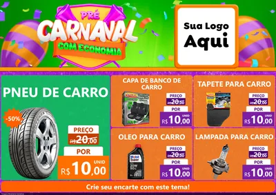 Modelo de Encarte para Encarte A4 Horizontal com o tema Pré-Carnaval Com Economia para Auto peças